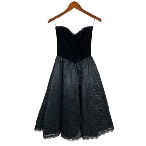 Vintage Gunne Sax by Jessica McClintock 80s Strapless Black Velvet Lace Dress 7